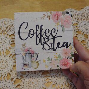 Home Decor Coffee and Tea Floral Decor, free standing wood. Lightweight, new